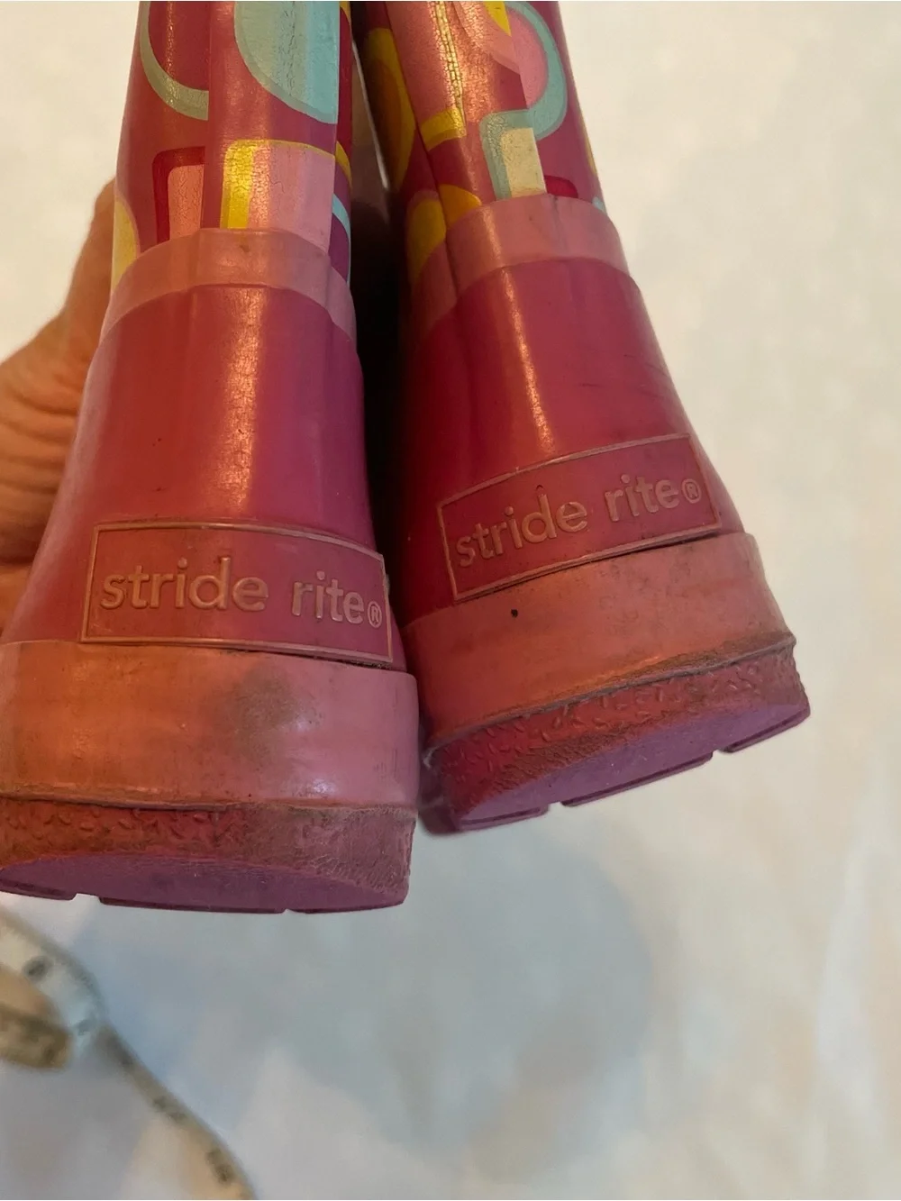 Stride Rite Toddler Kids Pink Patterned Rain Boots with Handles, Size 9